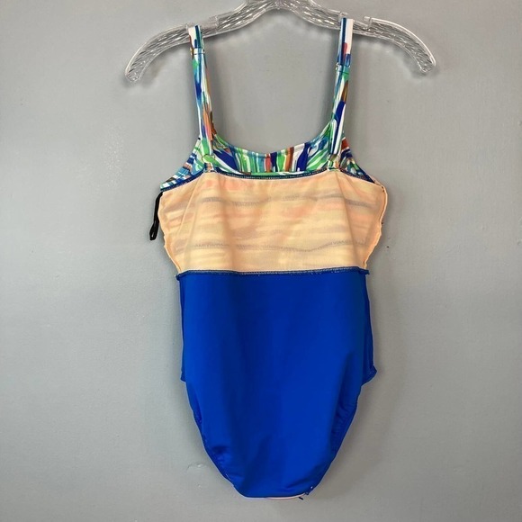 ceeb Multicolored Royal Blue Ruffle Tiered One Piece Swimsuit Women's Size 10 - Picture 12 of 12